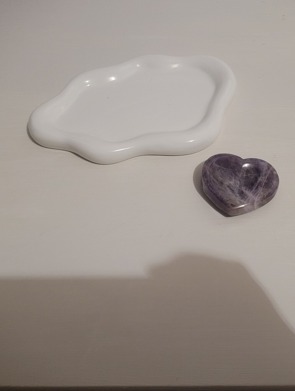 2 x Jewelry Dish/Trinket Tray Bundle w/ Ceramic Tray & Genuine Amethyst Crystal